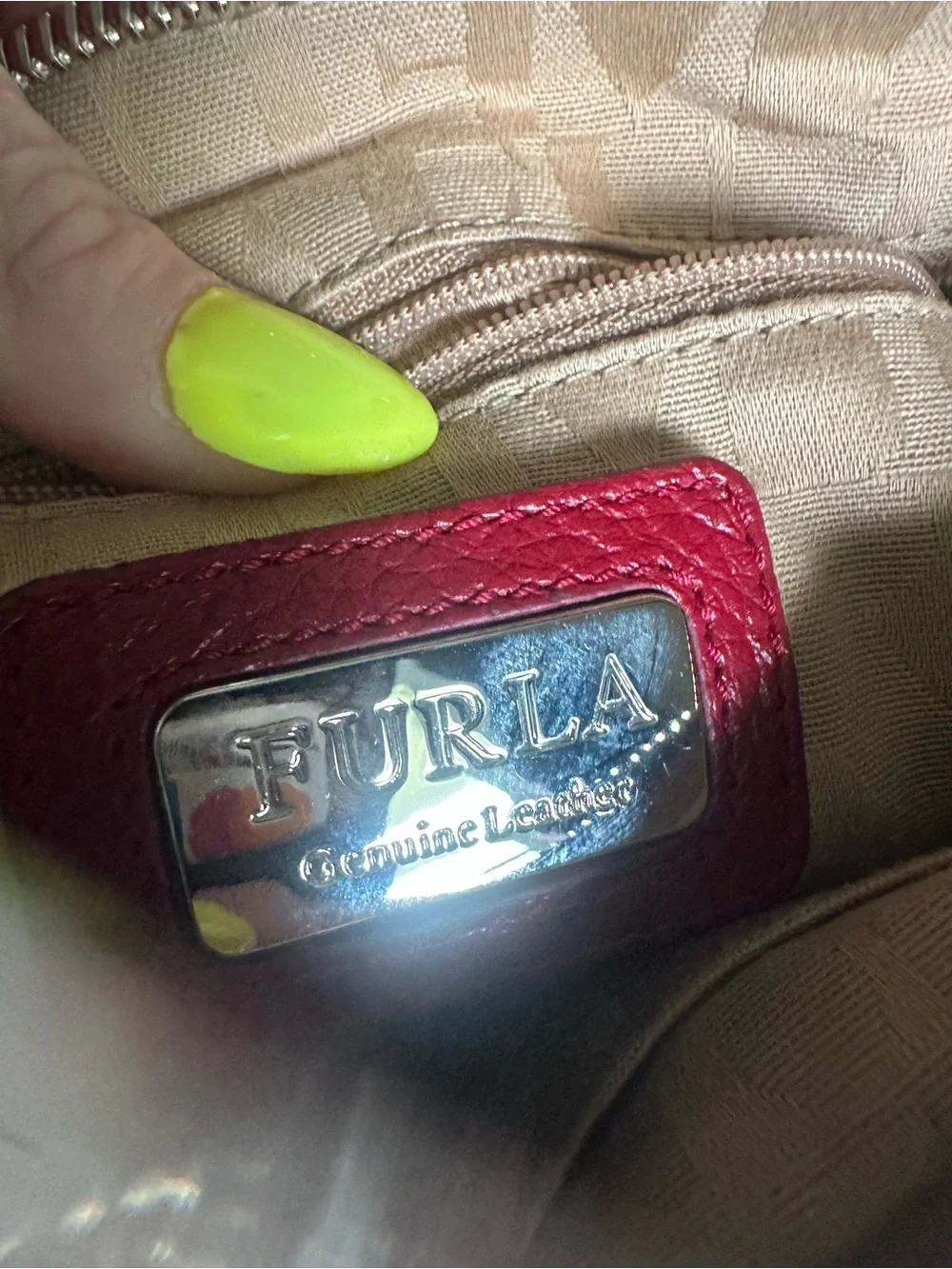 Furla Red Satchel with Tan Trim